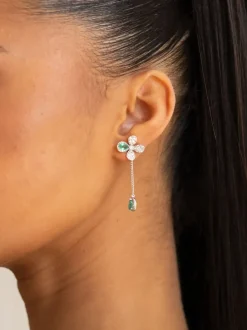 Floral White Gold Drop Earrings