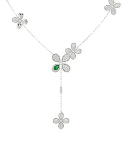 Floral White Gold Y Necklace