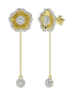 Halo Flower Rose Gold Drop Earrings
