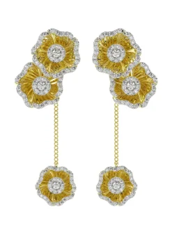 Halo Flower Yellow Gold Drop Earrings