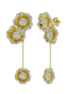 Halo Flower Yellow Gold Drop Earrings