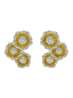 Halo Flower Yellow Gold Earrings