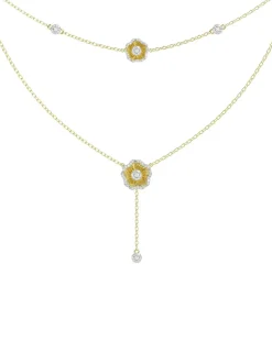 Halo Flower Yellow Gold Necklace