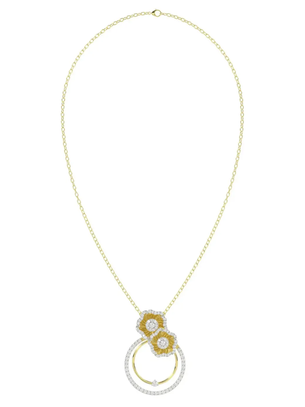 Halo Flower Yellow Gold Pendant Necklace