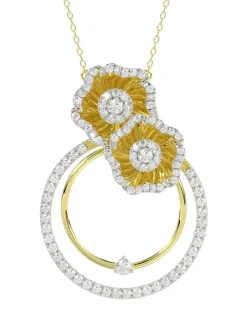 Halo Flower Yellow Gold Pendant Necklace