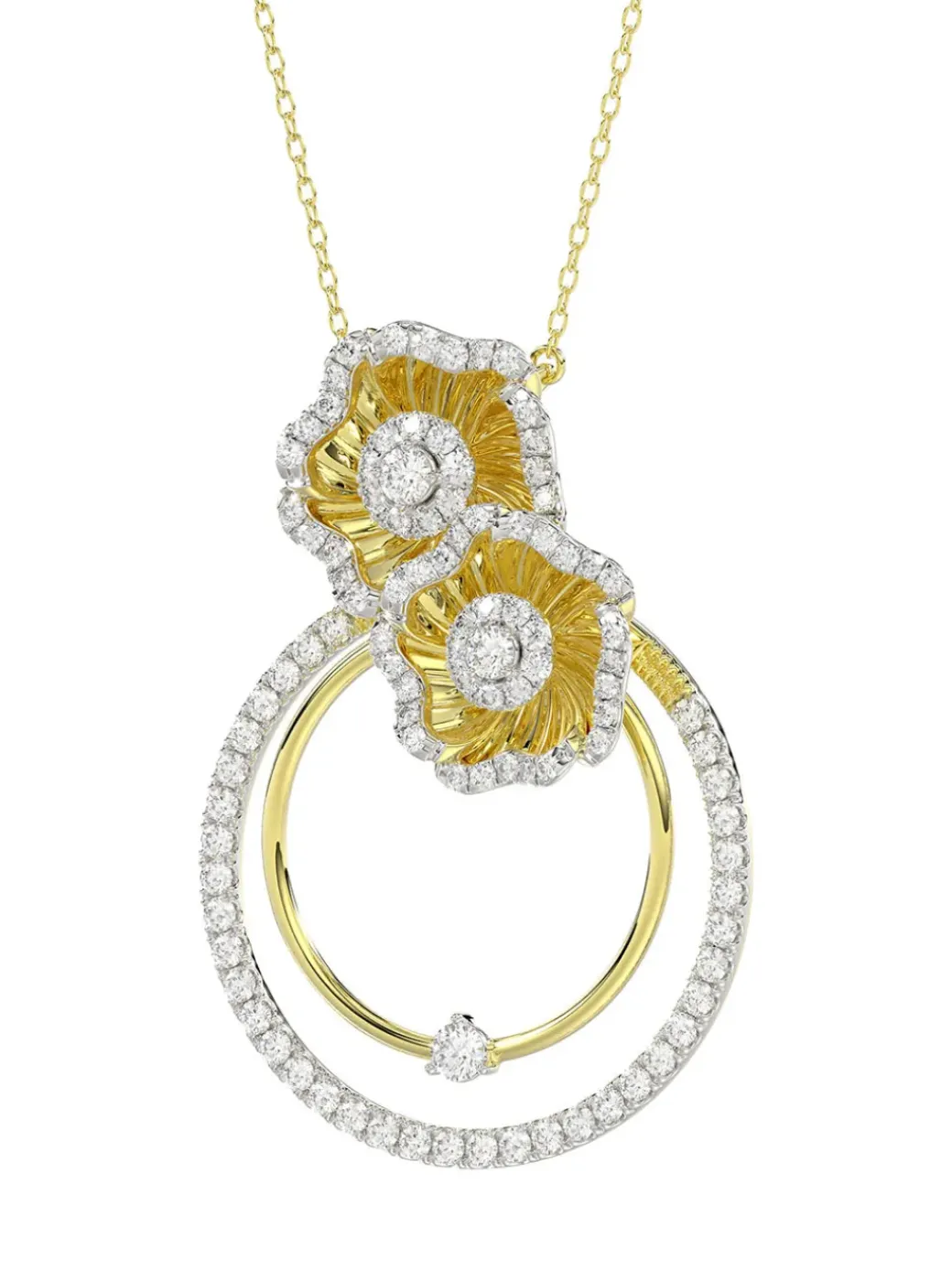 Halo Flower Yellow Gold Pendant Necklace