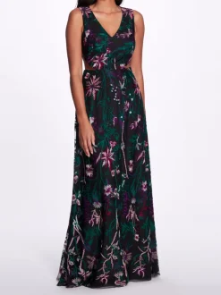 Keyhole Back Floral Gown