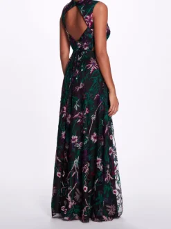 Keyhole Back Floral Gown