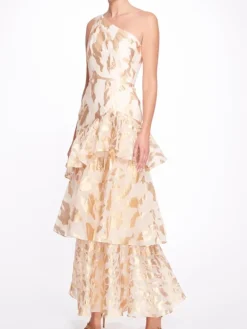 One Shoulder Asymmetrical Tiered Gown