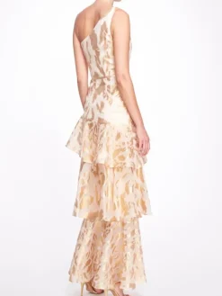One Shoulder Asymmetrical Tiered Gown