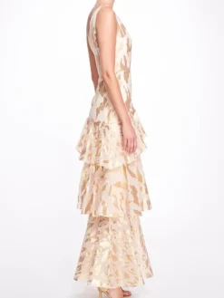 One Shoulder Asymmetrical Tiered Gown