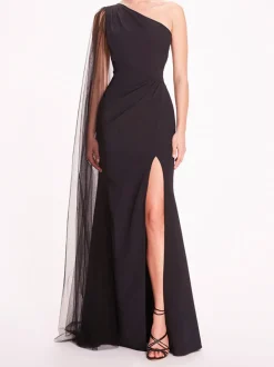 One Shoulder Cape Gown