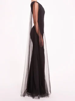 One Shoulder Cape Gown