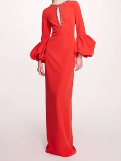 Puffed Sleeve Column Gown