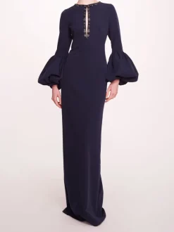 Puffed Sleeve Column Gown