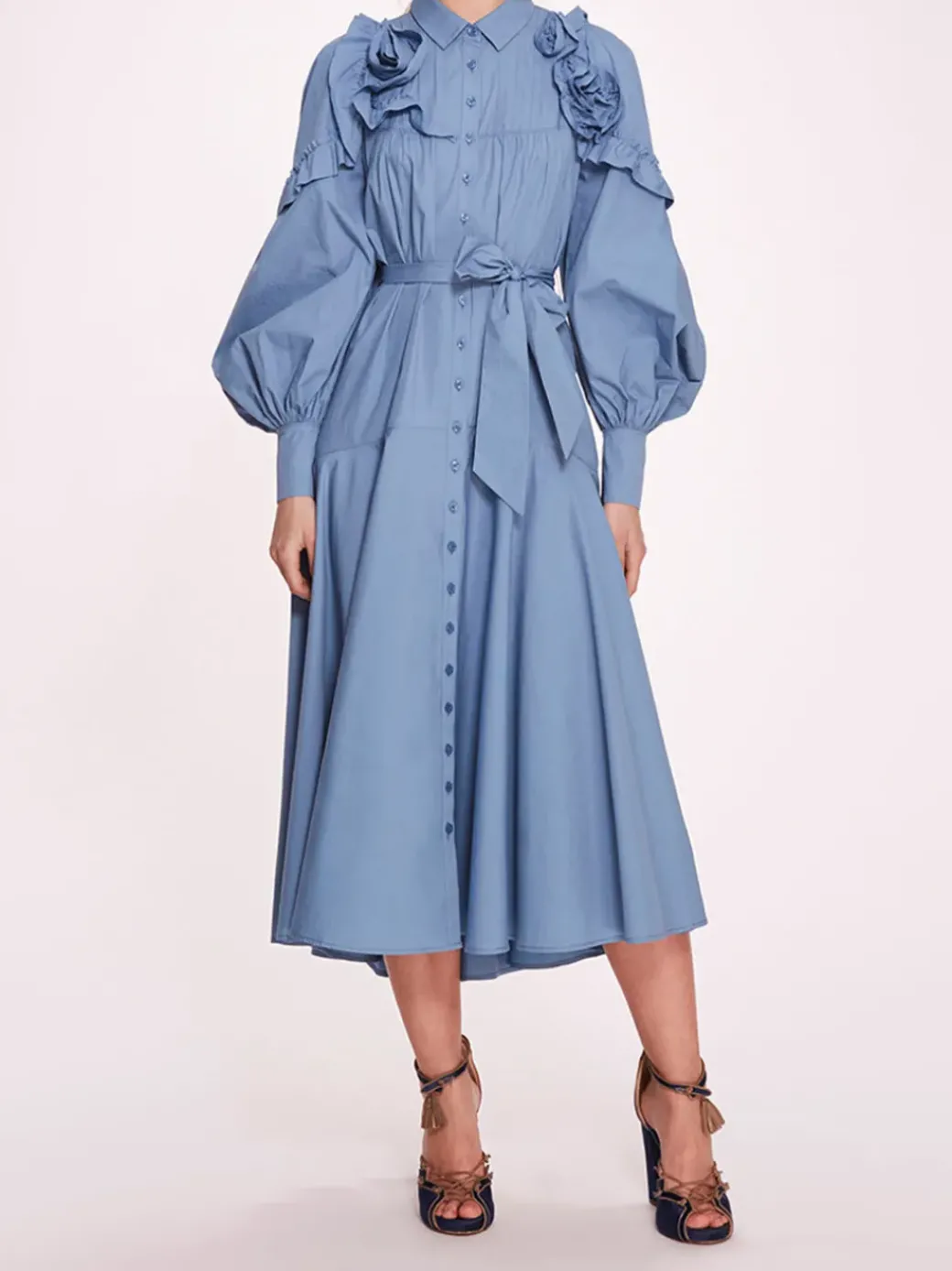 Rosette Ruffle Midi Dress
