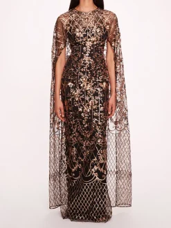 Sequin Lattice Cape Gown