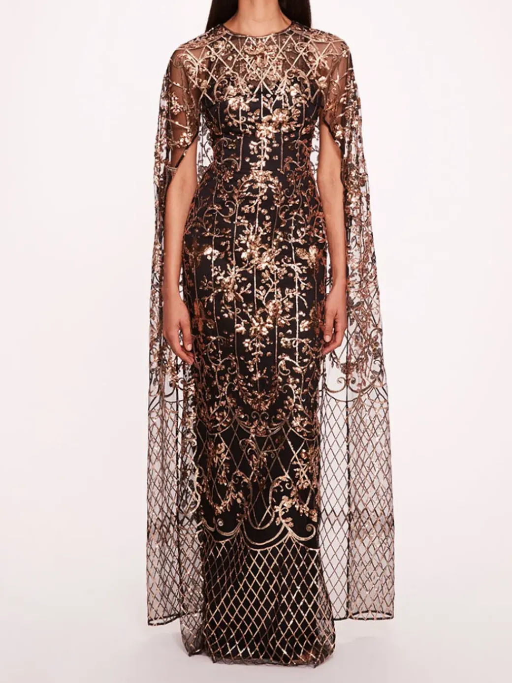 Sequin Lattice Cape Gown