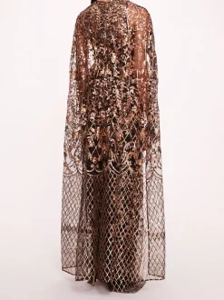 Sequin Lattice Cape Gown