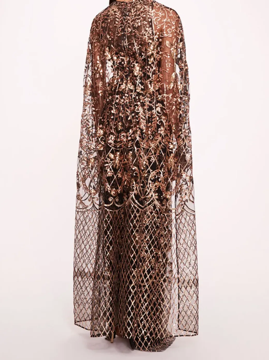 Sequin Lattice Cape Gown