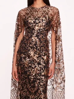 Sequin Lattice Cape Gown