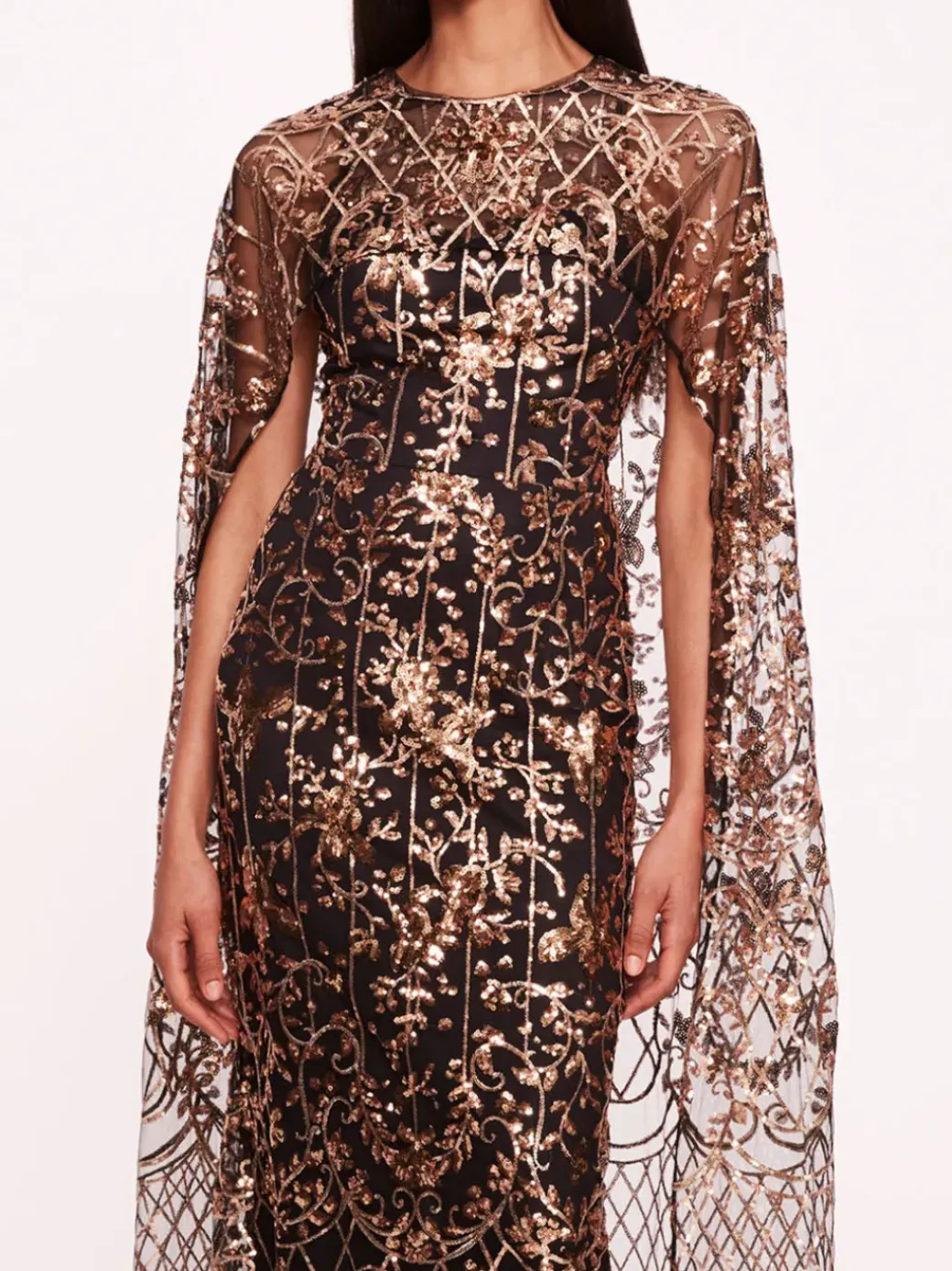 Sequin Lattice Cape Gown