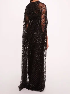 Sequin Lattice Cape Gown