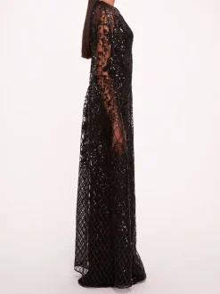 Sequin Lattice Cape Gown
