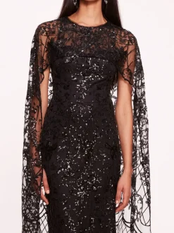 Sequin Lattice Cape Gown