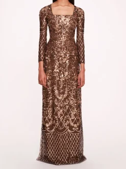 Sequin Lattice Sleeved Gown