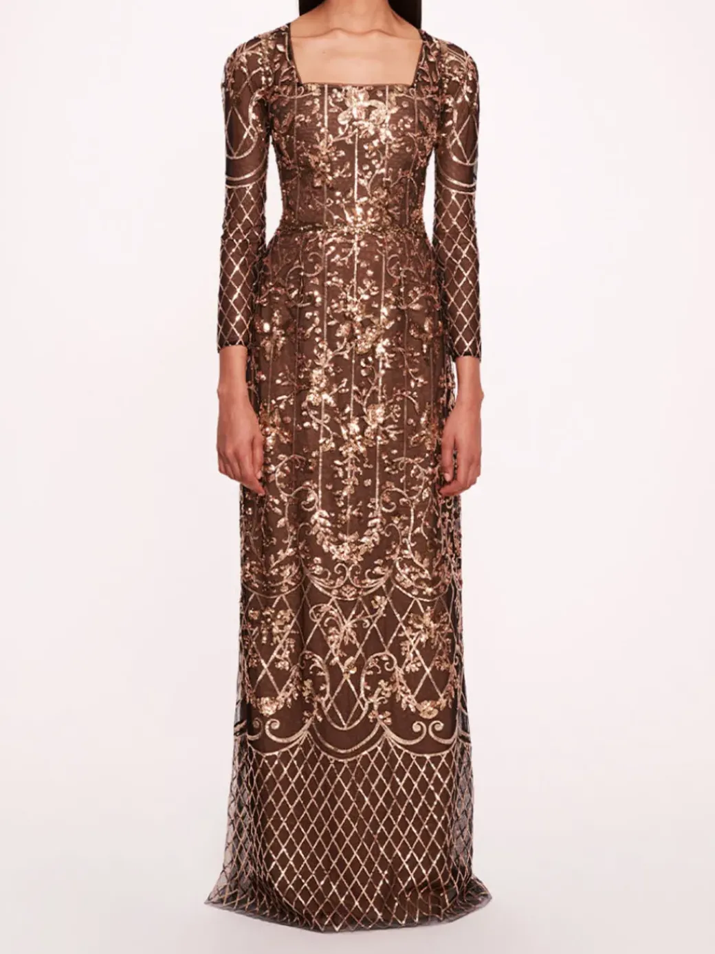 Sequin Lattice Sleeved Gown