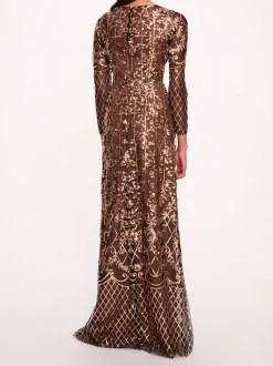 Sequin Lattice Sleeved Gown