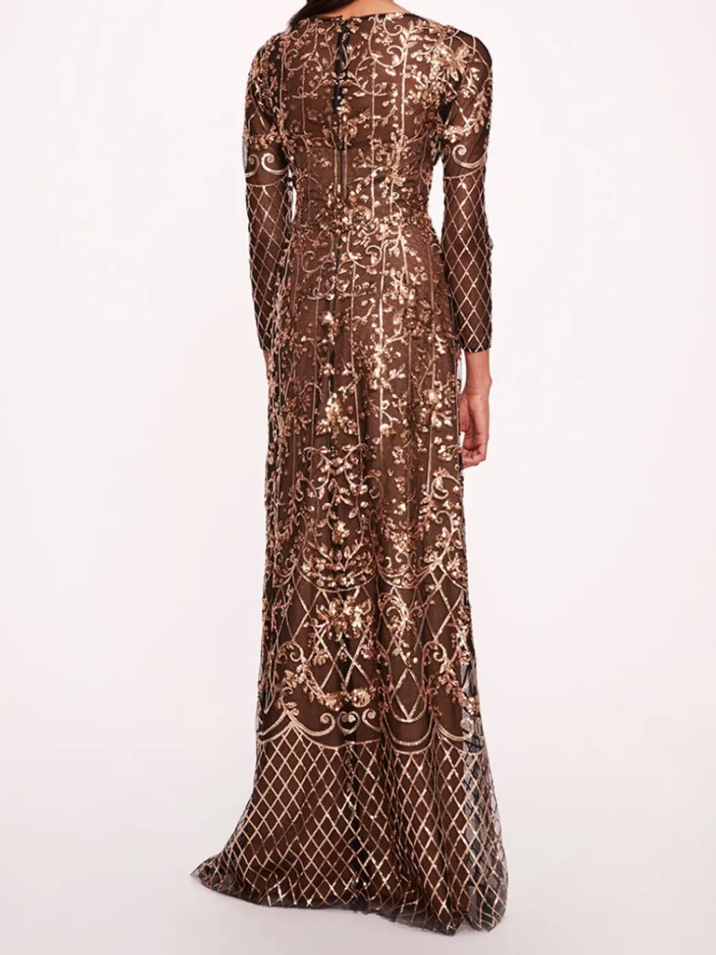 Sequin Lattice Sleeved Gown