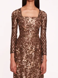 Sequin Lattice Sleeved Gown