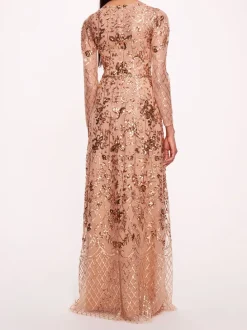 Sequin Lattice Sleeved Gown