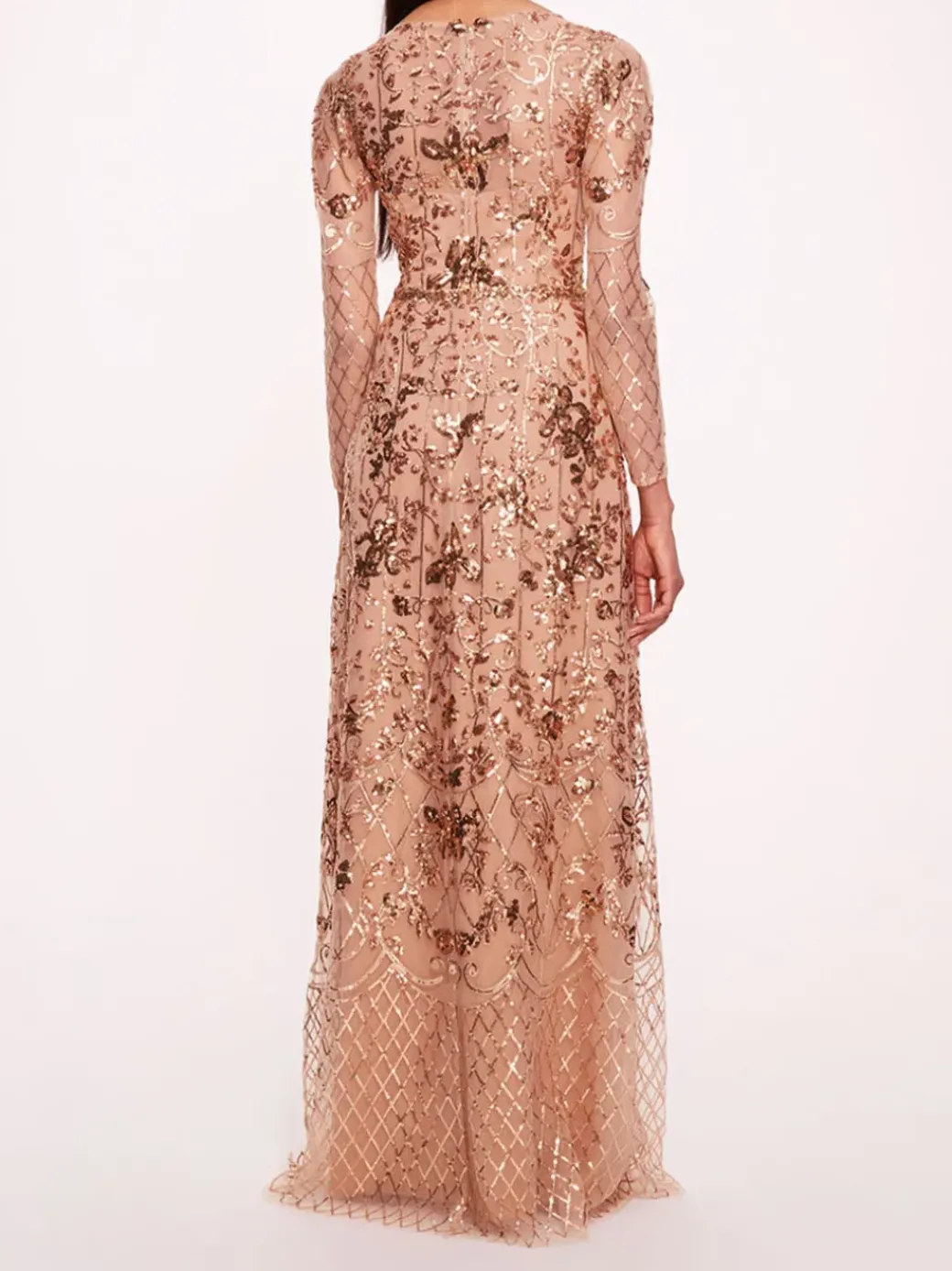 Sequin Lattice Sleeved Gown