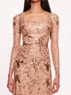 Sequin Lattice Sleeved Gown