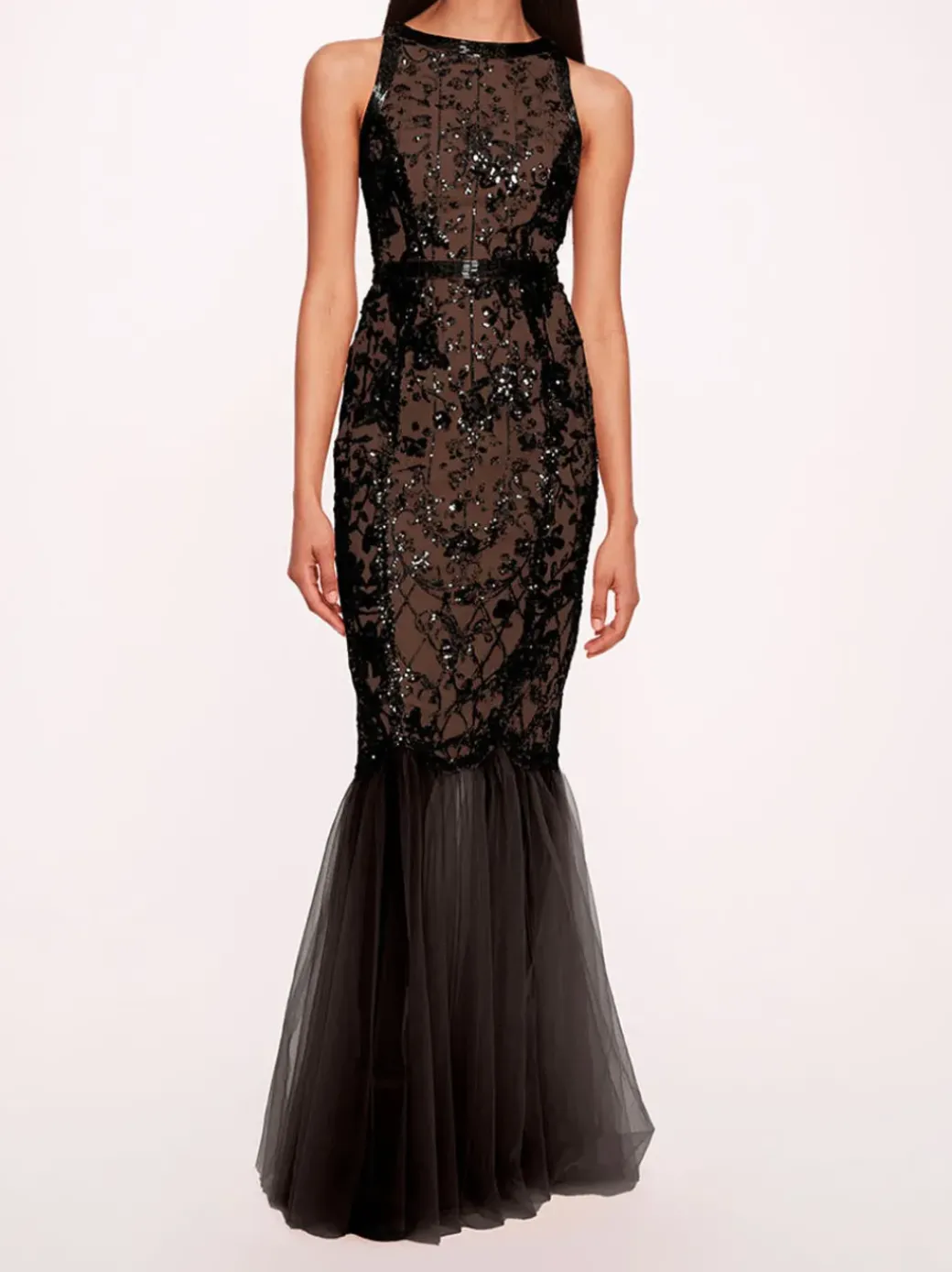 Sequin Lattice Strapless Gown