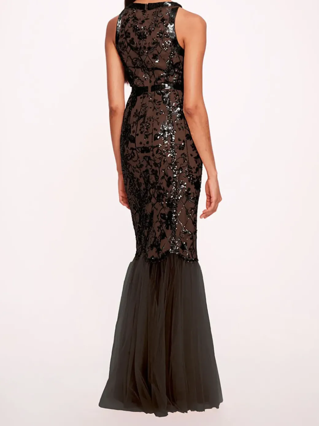Sequin Lattice Strapless Gown