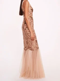Sequin Lattice Strapless Gown