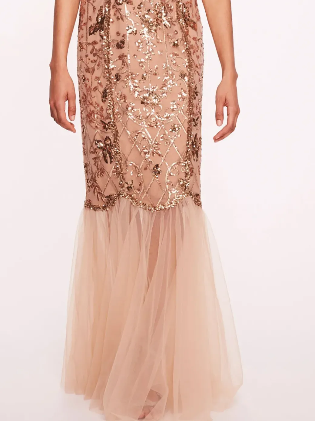 Sequin Lattice Strapless Gown