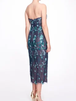 Strapless Embroidered Tea Length Gown