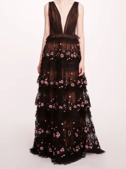 Tiered Terrarium V-Neck Gown