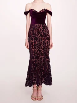Velvet Cutwork Midi Dress