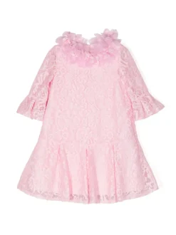Volant-Embroidered Lace Dress